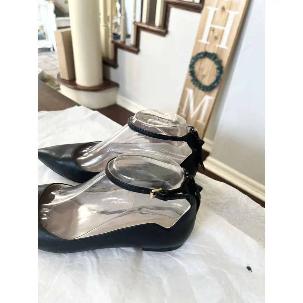 Cole Haan Leather Ballet Shoes Womens 6.5 Black Ankle Strap Flats Comfort